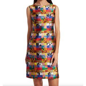 Akris Punto Floral Square Jacquard Print Shift Dress Rainbow Check Grid 4